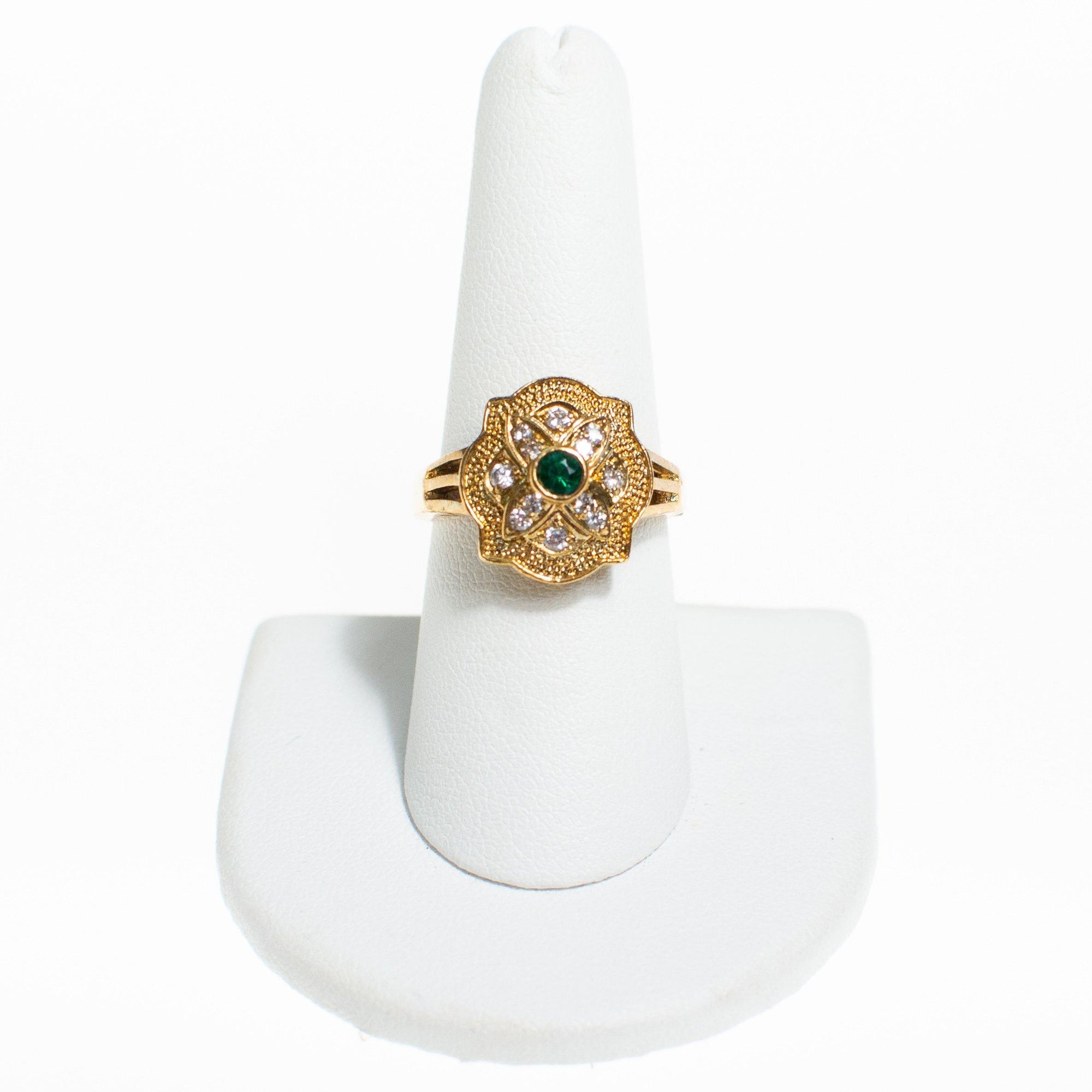 Art Deco Emerald and Diamante Crystal Ring with Milgrain Accent by Vintage Meet Modern - Vintage Meet Modern Vintage Jewelry - Chicago, Illinois - #oldhollywoodglamour #vintagemeetmodern #designervintage #jewelrybox #antiquejewelry #vintagejewelry