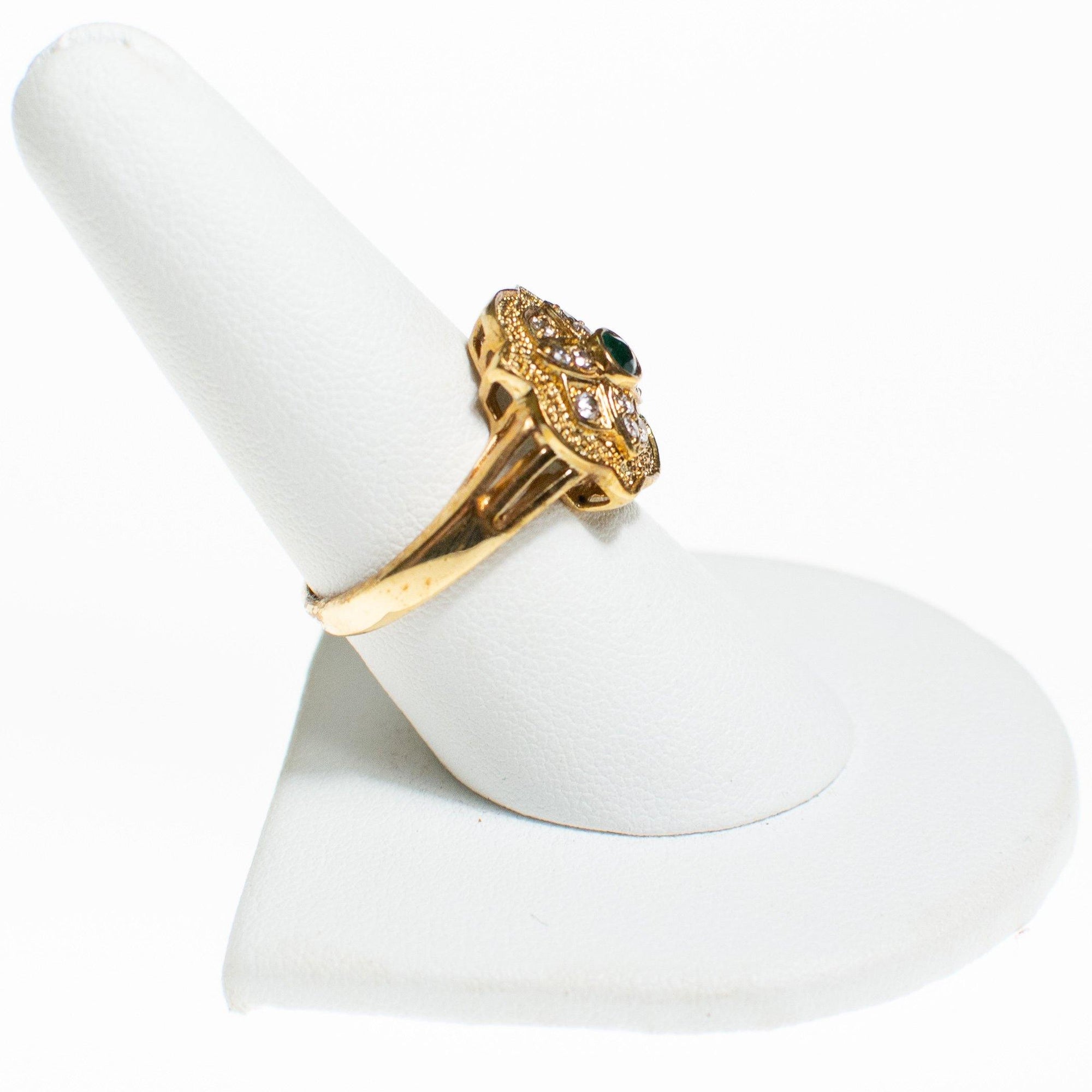 Art Deco Emerald and Diamante Crystal Ring with Milgrain Accent by Vintage Meet Modern - Vintage Meet Modern Vintage Jewelry - Chicago, Illinois - #oldhollywoodglamour #vintagemeetmodern #designervintage #jewelrybox #antiquejewelry #vintagejewelry