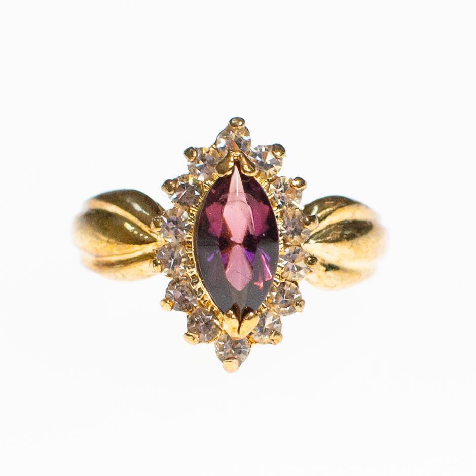 Amethyst Crystal Marquise Cut Princess Style Statement Ring