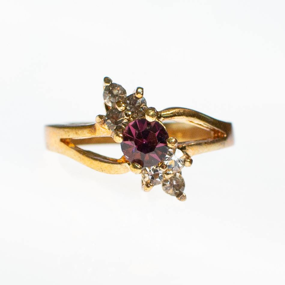 Amethyst Crystal and Diamante Crystal Statement Ring
