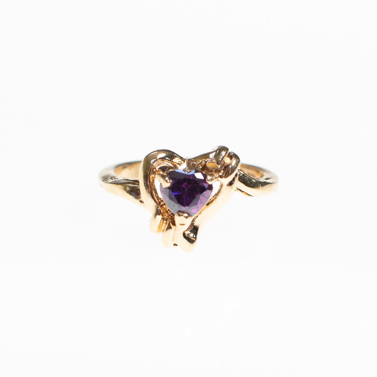 Purple Crystal Heart Shaped Statement Ring/ Gold Tone