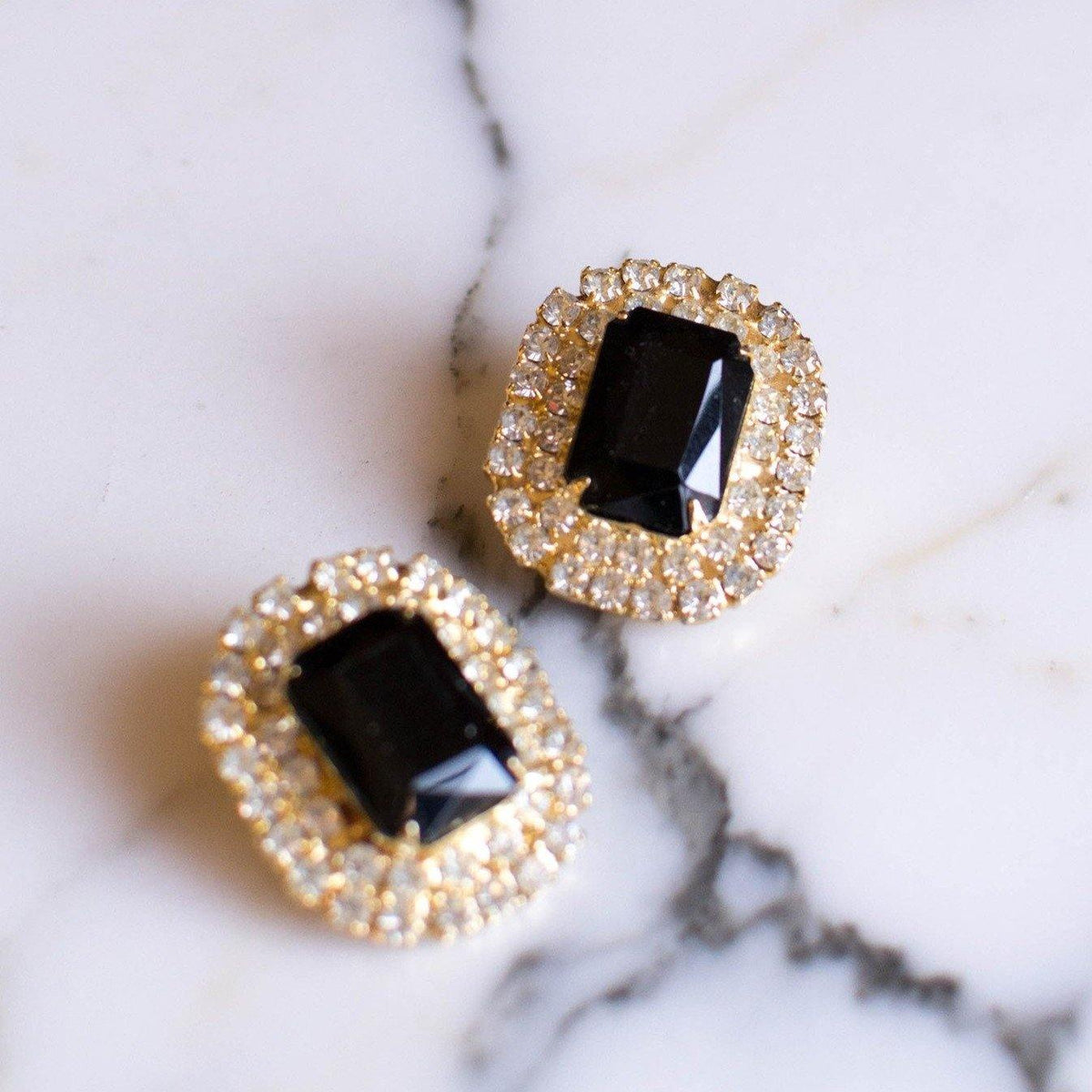 Jet Black Crystal and Rhinestone Statement Earrings