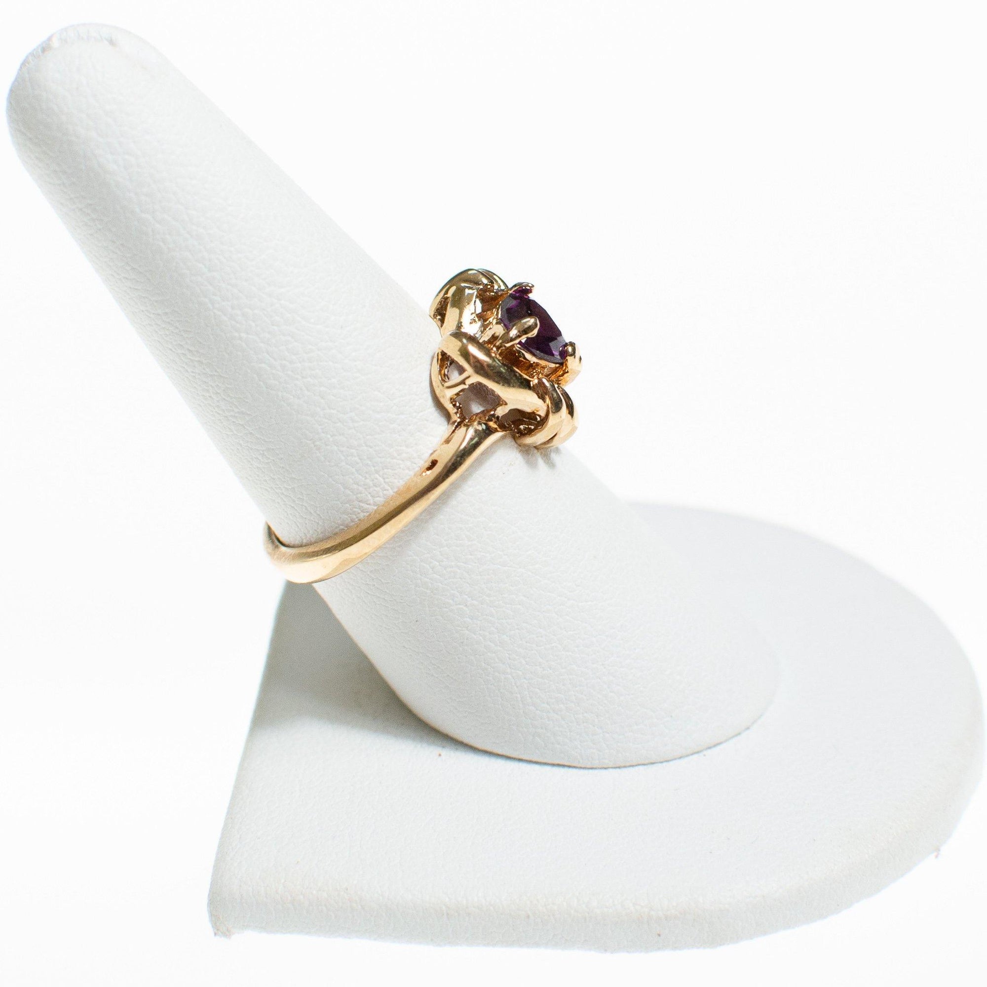 Purple Crystal Heart Shaped Statement Ring/ Gold Tone by Vintage Meet Modern - Vintage Meet Modern Vintage Jewelry - Chicago, Illinois - #oldhollywoodglamour #vintagemeetmodern #designervintage #jewelrybox #antiquejewelry #vintagejewelry