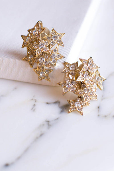 Gold Rhinestone Star Statement Earrings by Unsigned Beauties - Vintage Meet Modern Vintage Jewelry - Chicago, Illinois - #oldhollywoodglamour #vintagemeetmodern #designervintage #jewelrybox #antiquejewelry #vintagejewelry
