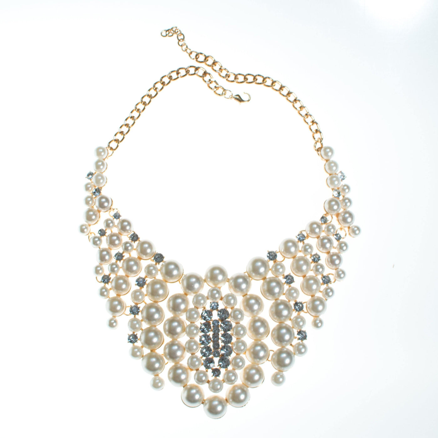 Audrey Pearl and Rhinestone Bib Statement Necklace