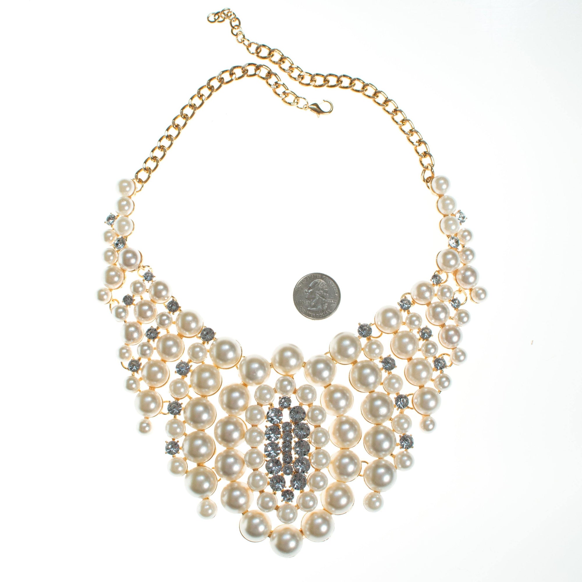 Audrey Pearl and Rhinestone Bib Statement Necklace by Vintage Meet Modern - Vintage Meet Modern Vintage Jewelry - Chicago, Illinois - #oldhollywoodglamour #vintagemeetmodern #designervintage #jewelrybox #antiquejewelry #vintagejewelry