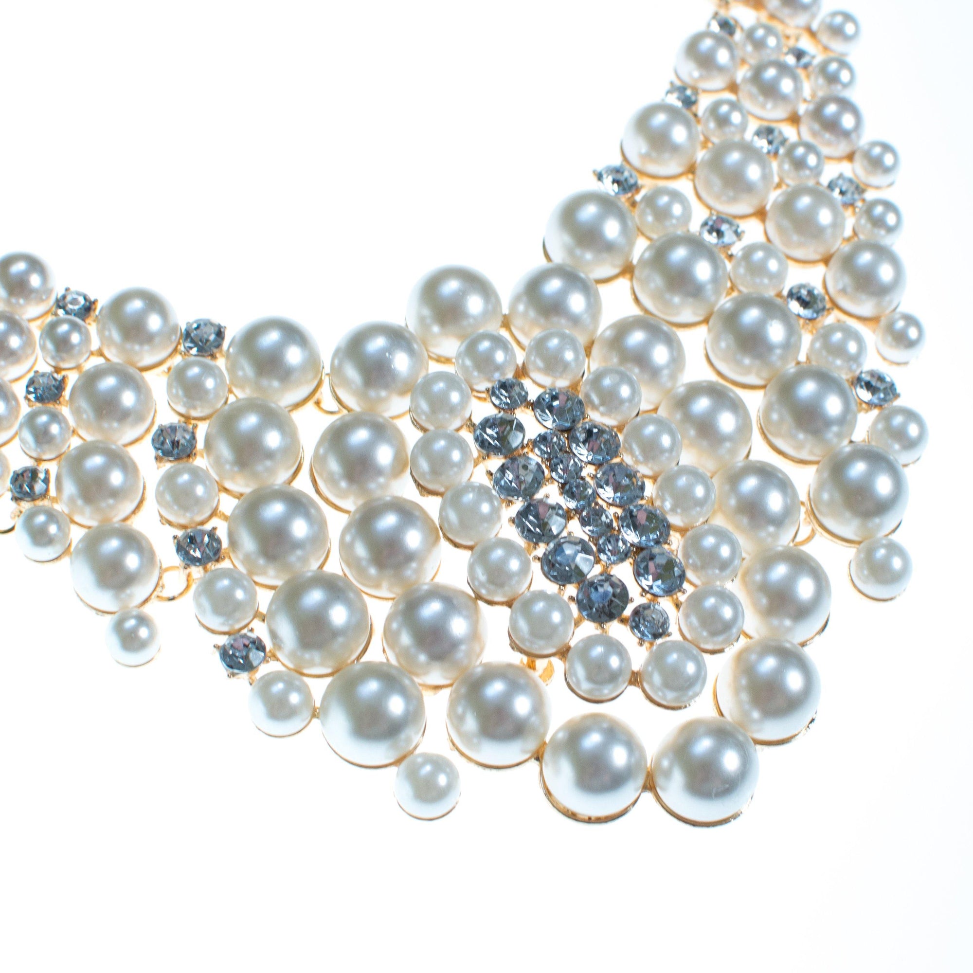 Audrey Pearl and Rhinestone Bib Statement Necklace by Vintage Meet Modern - Vintage Meet Modern Vintage Jewelry - Chicago, Illinois - #oldhollywoodglamour #vintagemeetmodern #designervintage #jewelrybox #antiquejewelry #vintagejewelry