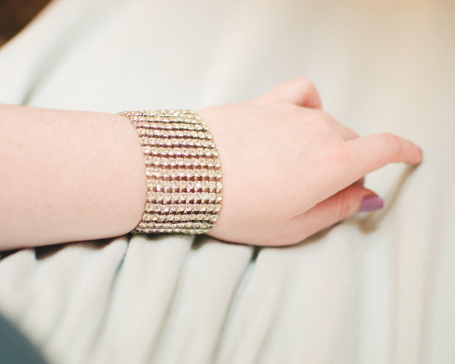 Vintage Wide Rhinestone Bracelet, Art Deco Style by Art Deco - Vintage Meet Modern Vintage Jewelry - Chicago, Illinois - #oldhollywoodglamour #vintagemeetmodern #designervintage #jewelrybox #antiquejewelry #vintagejewelry