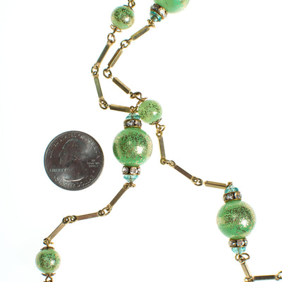 Vintage Lime Green Glitter Bubble Bead and Rhinestone Rondelle Sautoir Necklace by Vintage Meet Modern - Vintage Meet Modern Vintage Jewelry - Chicago, Illinois - #oldhollywoodglamour #vintagemeetmodern #designervintage #jewelrybox #antiquejewelry #vintagejewelry