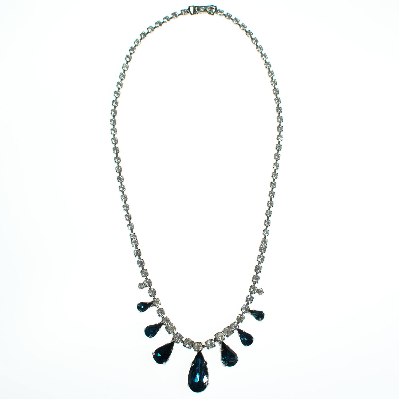 Vintage Art Deco Sapphire and Diamante Crystal Rhinestone Necklace