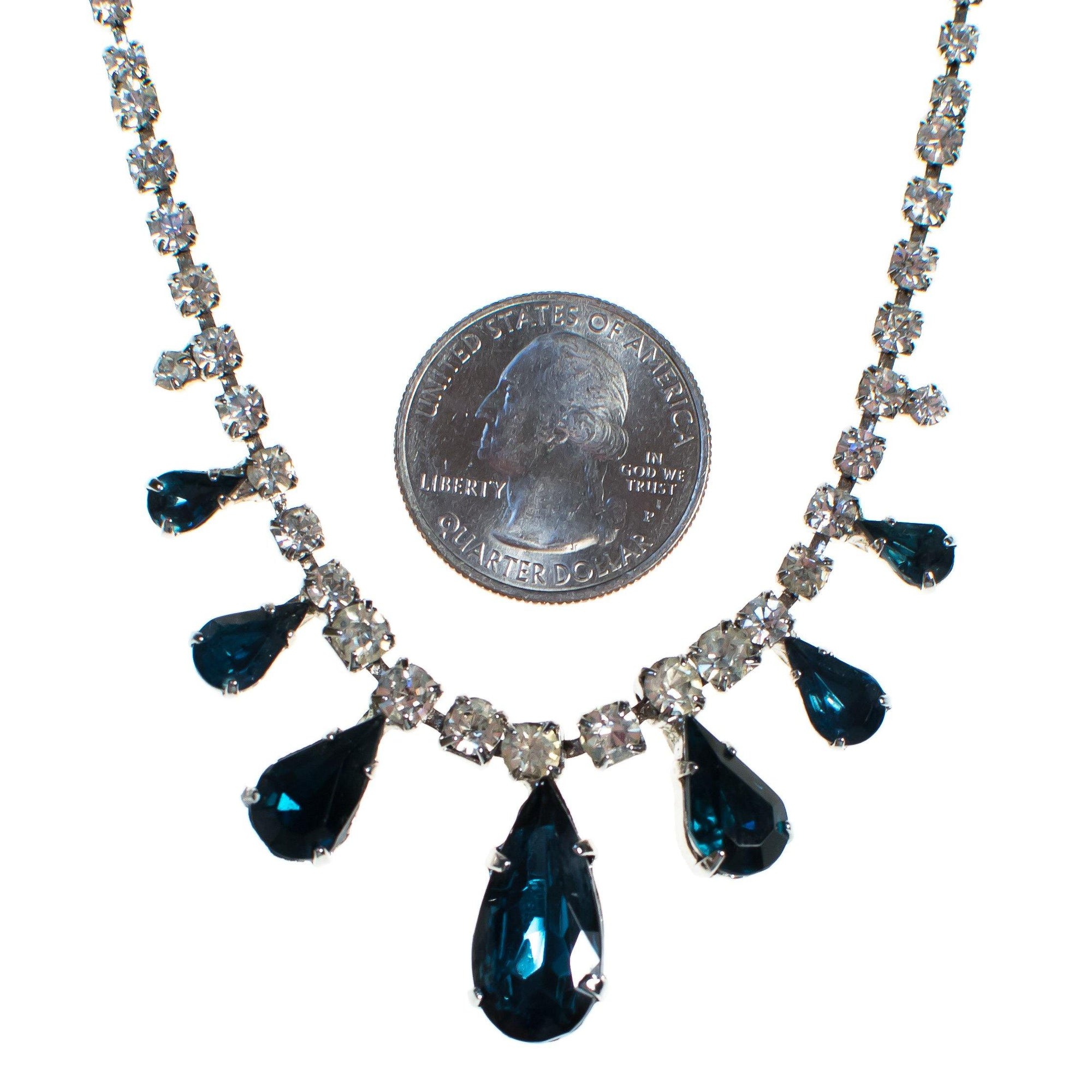 Vintage Art Deco Sapphire and Diamante Crystal Rhinestone Necklace by Vintage Meet Modern - Vintage Meet Modern Vintage Jewelry - Chicago, Illinois - #oldhollywoodglamour #vintagemeetmodern #designervintage #jewelrybox #antiquejewelry #vintagejewelry