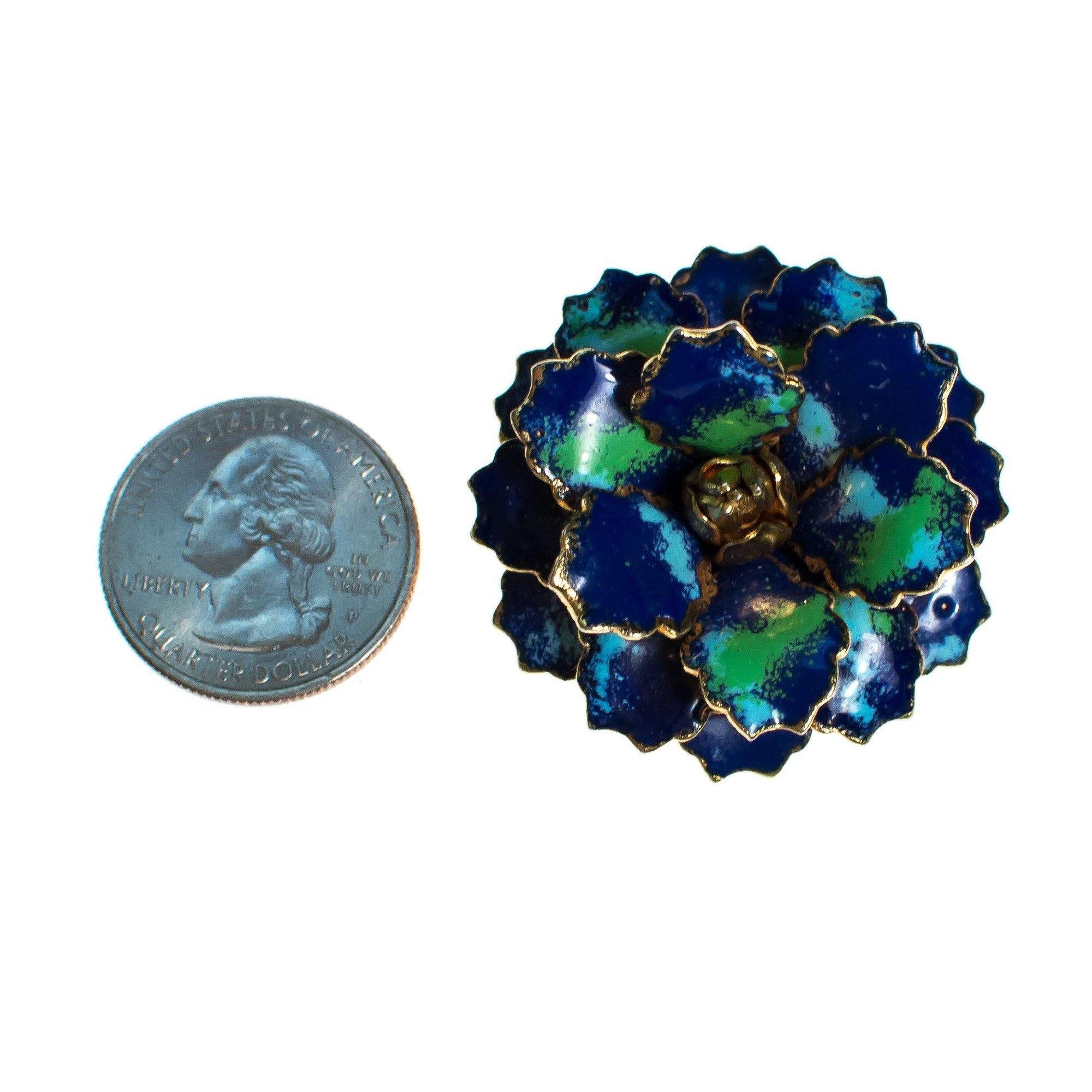 Vintage Blue and Green Enamel Painted Flower Brooch by Vintage Meet Modern - Vintage Meet Modern Vintage Jewelry - Chicago, Illinois - #oldhollywoodglamour #vintagemeetmodern #designervintage #jewelrybox #antiquejewelry #vintagejewelry
