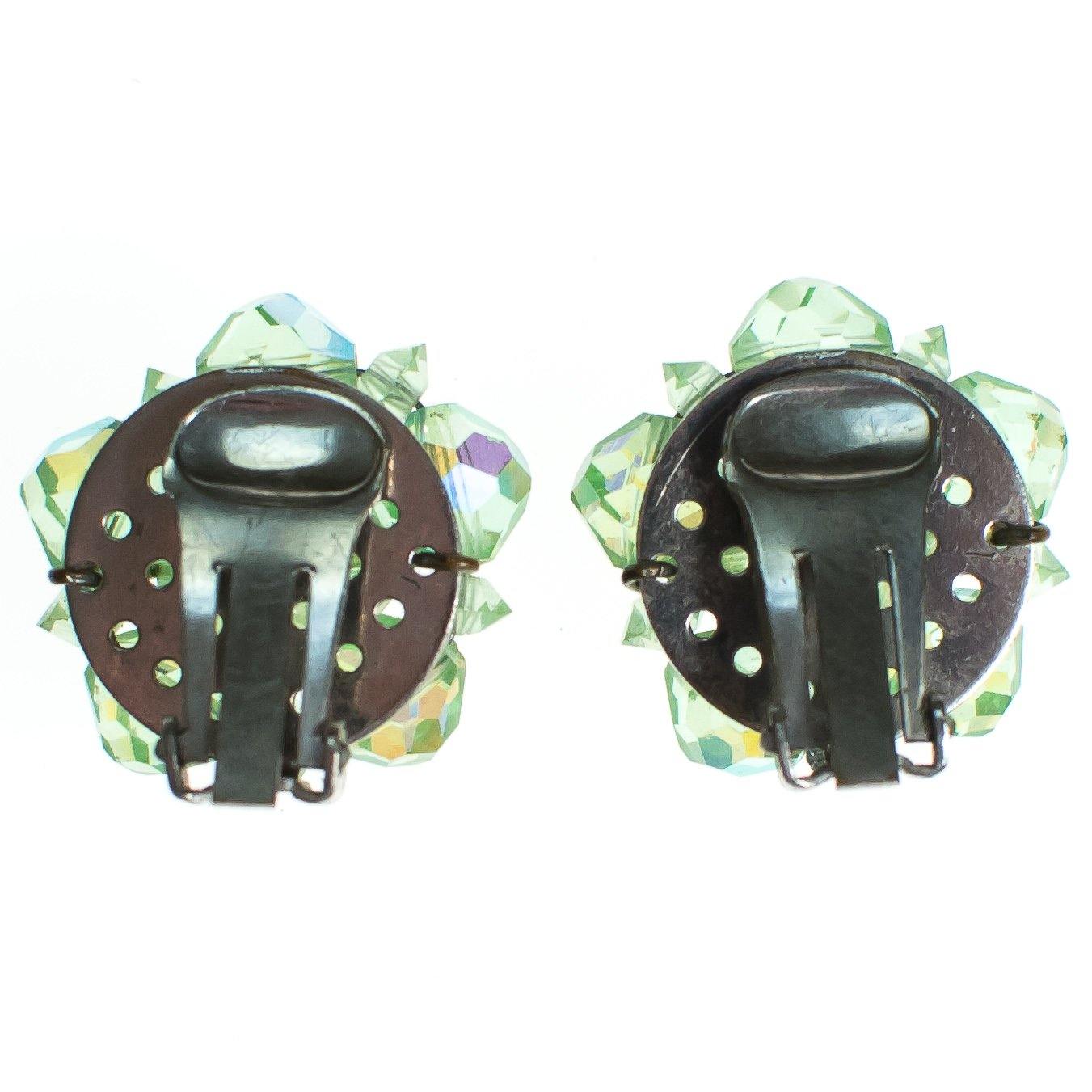 Vintage Light Green Aurora Borealis Crystal Cluster Earrings by Vintage Meet Modern - Vintage Meet Modern Vintage Jewelry - Chicago, Illinois - #oldhollywoodglamour #vintagemeetmodern #designervintage #jewelrybox #antiquejewelry #vintagejewelry