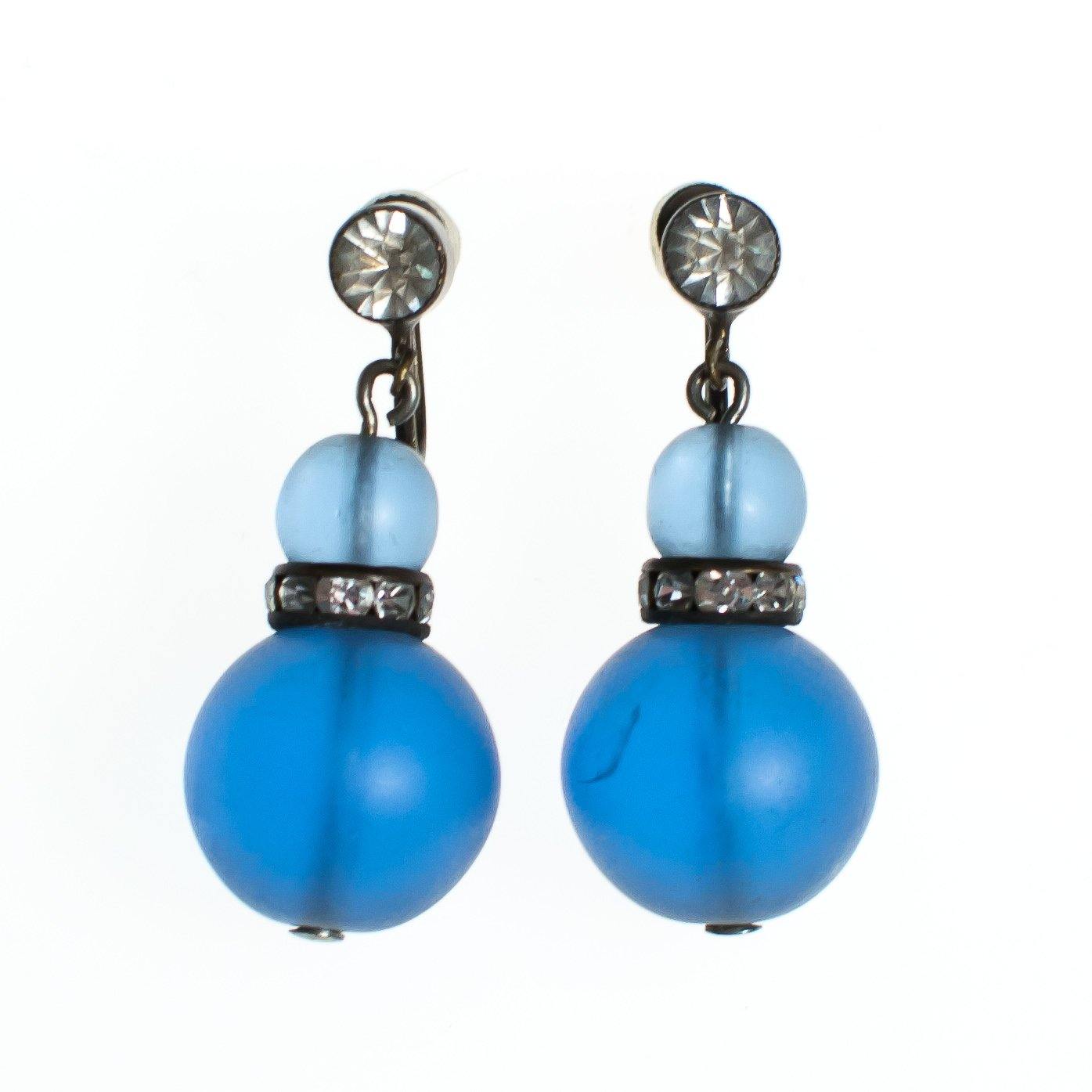 Vintage Czech Blue Frosted Crystal Earrings with Rhinestone Rondelles by Vintage Meet Modern - Vintage Meet Modern Vintage Jewelry - Chicago, Illinois - #oldhollywoodglamour #vintagemeetmodern #designervintage #jewelrybox #antiquejewelry #vintagejewelry