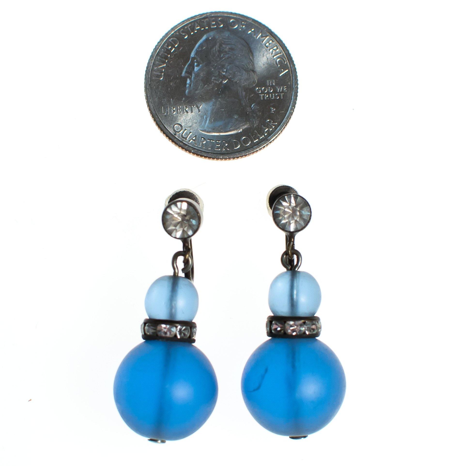 Vintage Czech Blue Frosted Crystal Earrings with Rhinestone Rondelles by Vintage Meet Modern - Vintage Meet Modern Vintage Jewelry - Chicago, Illinois - #oldhollywoodglamour #vintagemeetmodern #designervintage #jewelrybox #antiquejewelry #vintagejewelry