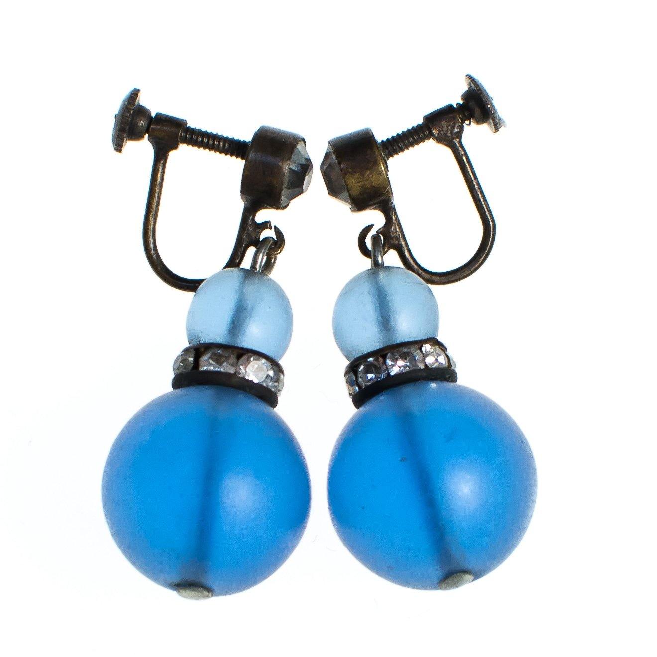 Vintage Czech Blue Frosted Crystal Earrings with Rhinestone Rondelles by Vintage Meet Modern - Vintage Meet Modern Vintage Jewelry - Chicago, Illinois - #oldhollywoodglamour #vintagemeetmodern #designervintage #jewelrybox #antiquejewelry #vintagejewelry