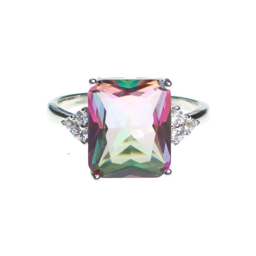 Small Mystic Topaz Ring with CZ Accents