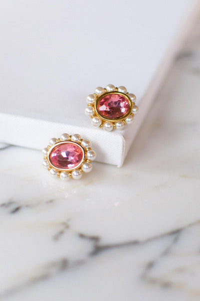 Napier Pink Crystal and Pearl Earrings by Napier - Vintage Meet Modern Vintage Jewelry - Chicago, Illinois - #oldhollywoodglamour #vintagemeetmodern #designervintage #jewelrybox #antiquejewelry #vintagejewelry