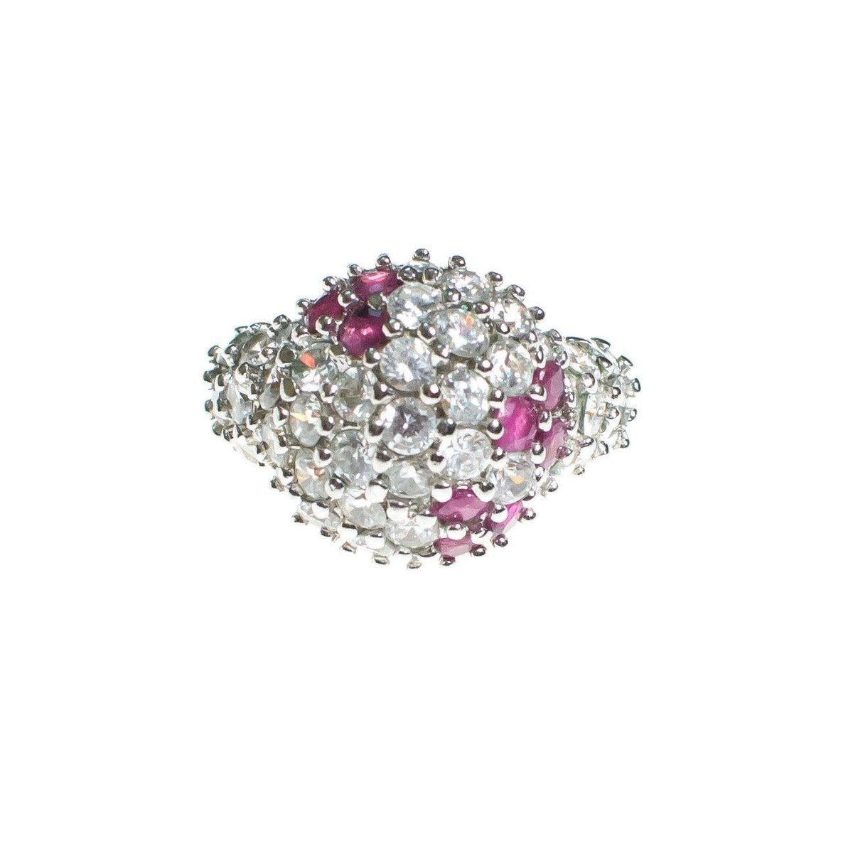 Vintage Ruby and CZ Dome Ring 18kt Gold Over Sterling Silver