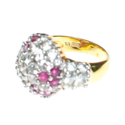 Vintage Ruby and CZ Dome Ring 18kt Gold Over Sterling Silver by Sterling Silver - Vintage Meet Modern Vintage Jewelry - Chicago, Illinois - #oldhollywoodglamour #vintagemeetmodern #designervintage #jewelrybox #antiquejewelry #vintagejewelry