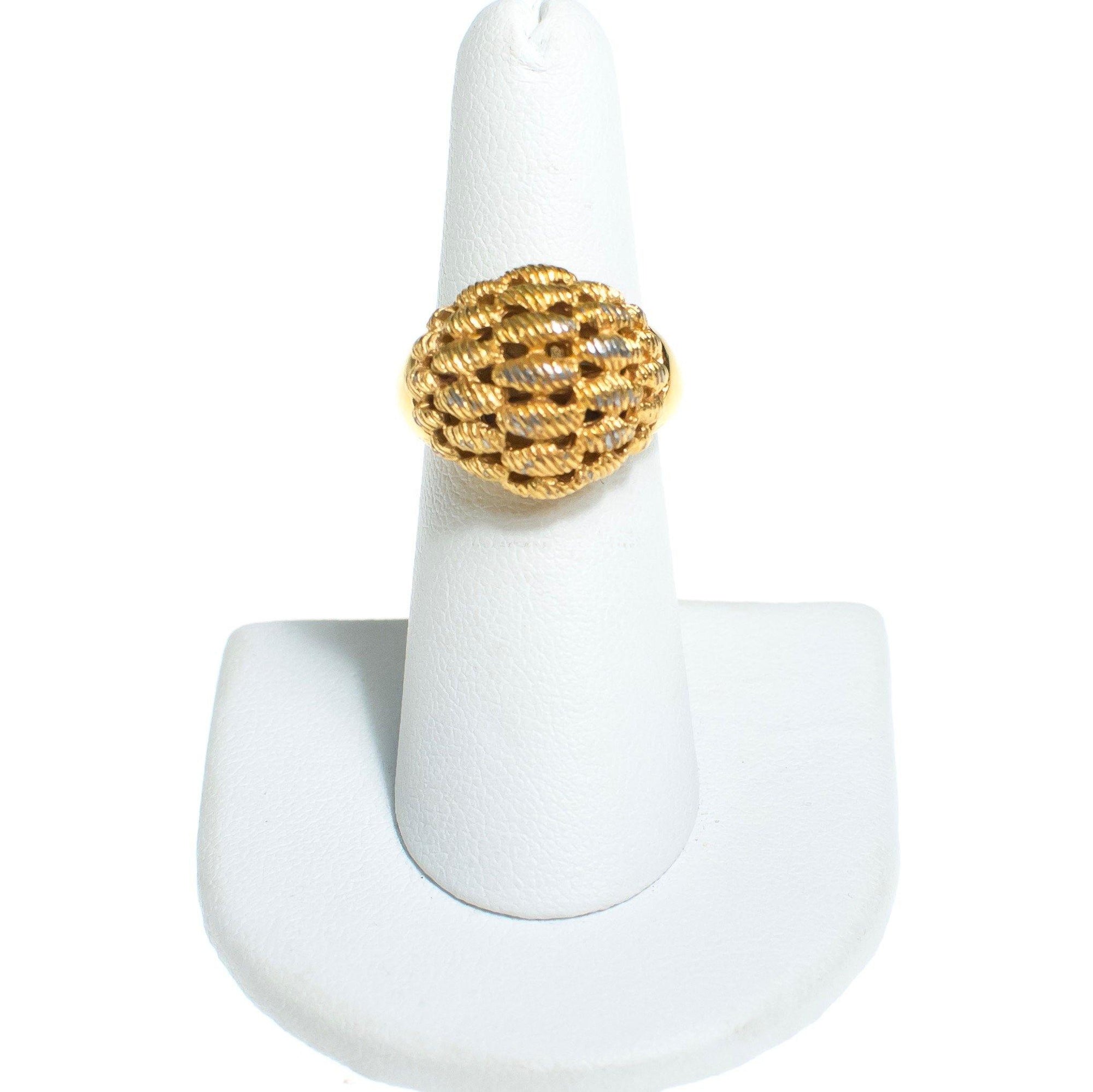 Vintage Gold Basket Weave Statement Ring by Monet by Monet - Vintage Meet Modern Vintage Jewelry - Chicago, Illinois - #oldhollywoodglamour #vintagemeetmodern #designervintage #jewelrybox #antiquejewelry #vintagejewelry