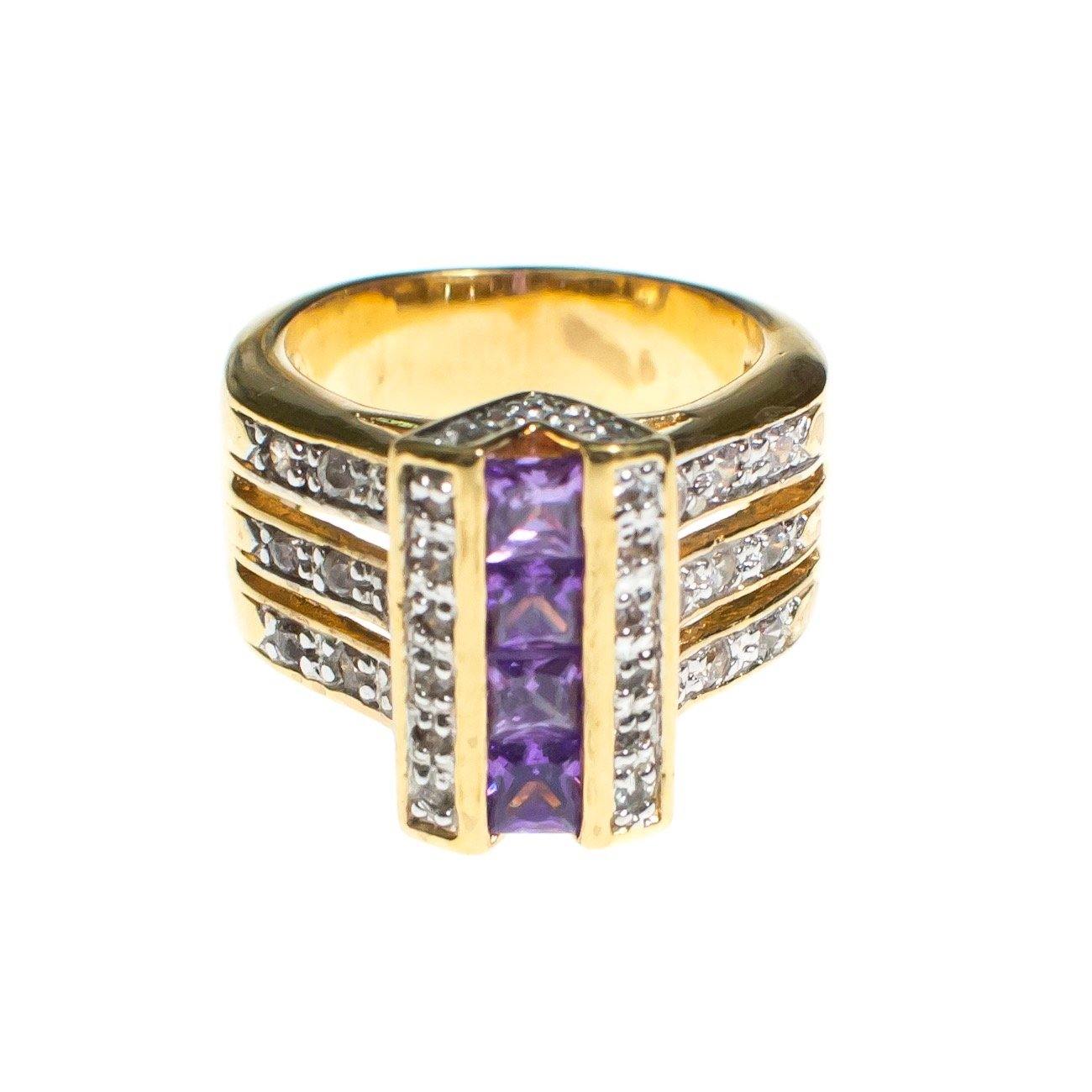 Vintage Amethyst Crystal and CZ Wide Band Statement Ring by 1980s - Vintage Meet Modern Vintage Jewelry - Chicago, Illinois - #oldhollywoodglamour #vintagemeetmodern #designervintage #jewelrybox #antiquejewelry #vintagejewelry