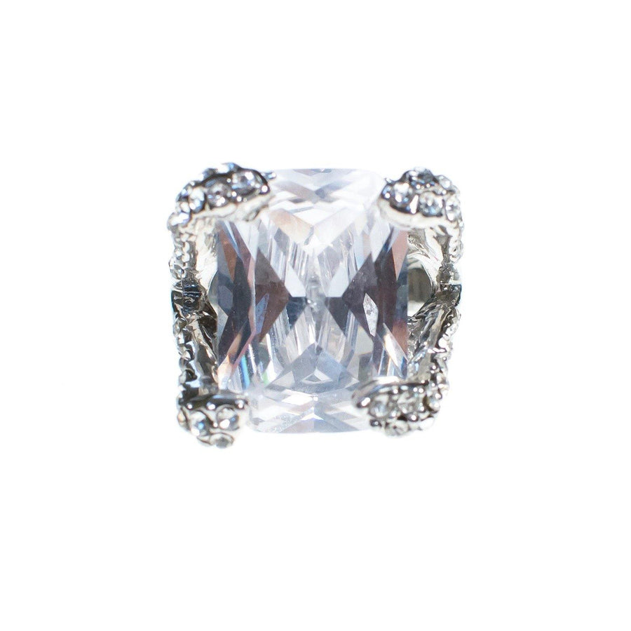 Vintage Huge CZ Cocktail Ring with Pave Prong Setting by 1980s - Vintage Meet Modern Vintage Jewelry - Chicago, Illinois - #oldhollywoodglamour #vintagemeetmodern #designervintage #jewelrybox #antiquejewelry #vintagejewelry