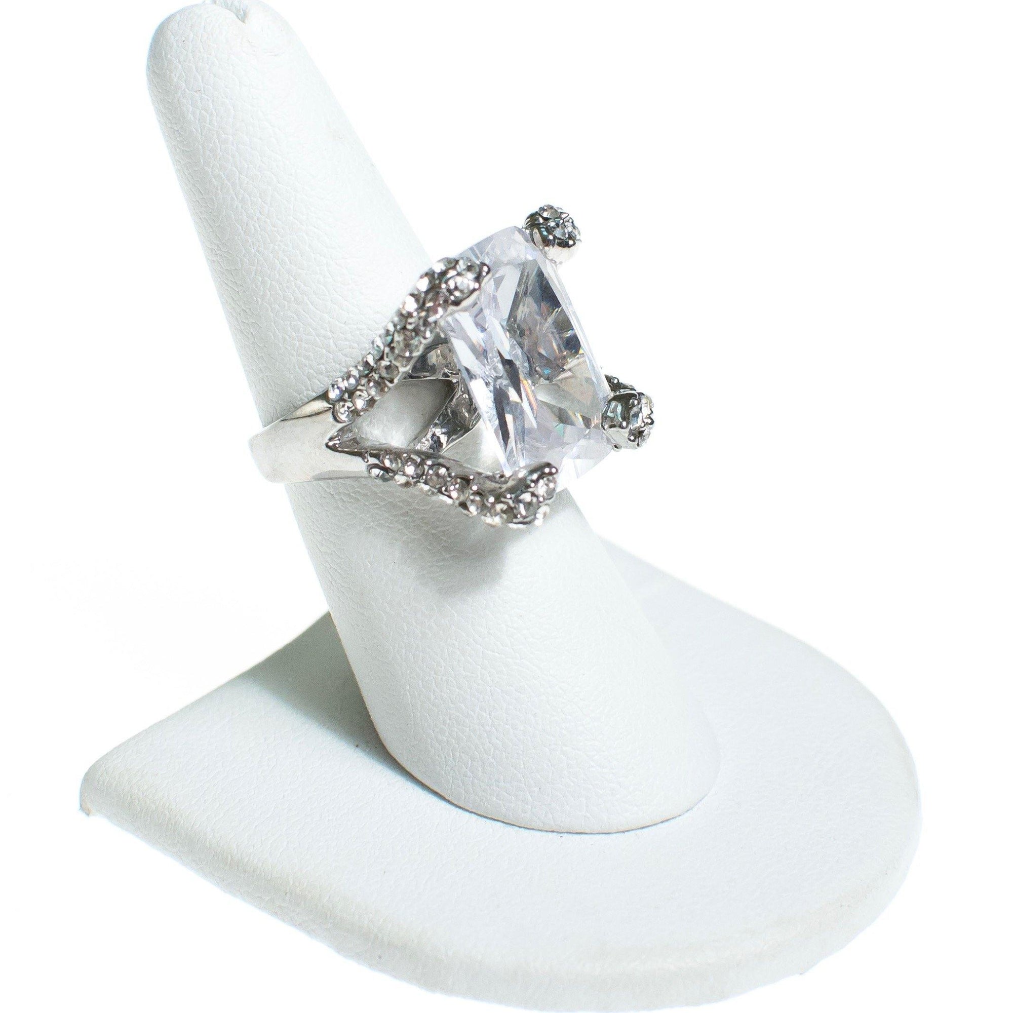 Vintage Huge CZ Cocktail Ring with Pave Prong Setting by 1980s - Vintage Meet Modern Vintage Jewelry - Chicago, Illinois - #oldhollywoodglamour #vintagemeetmodern #designervintage #jewelrybox #antiquejewelry #vintagejewelry