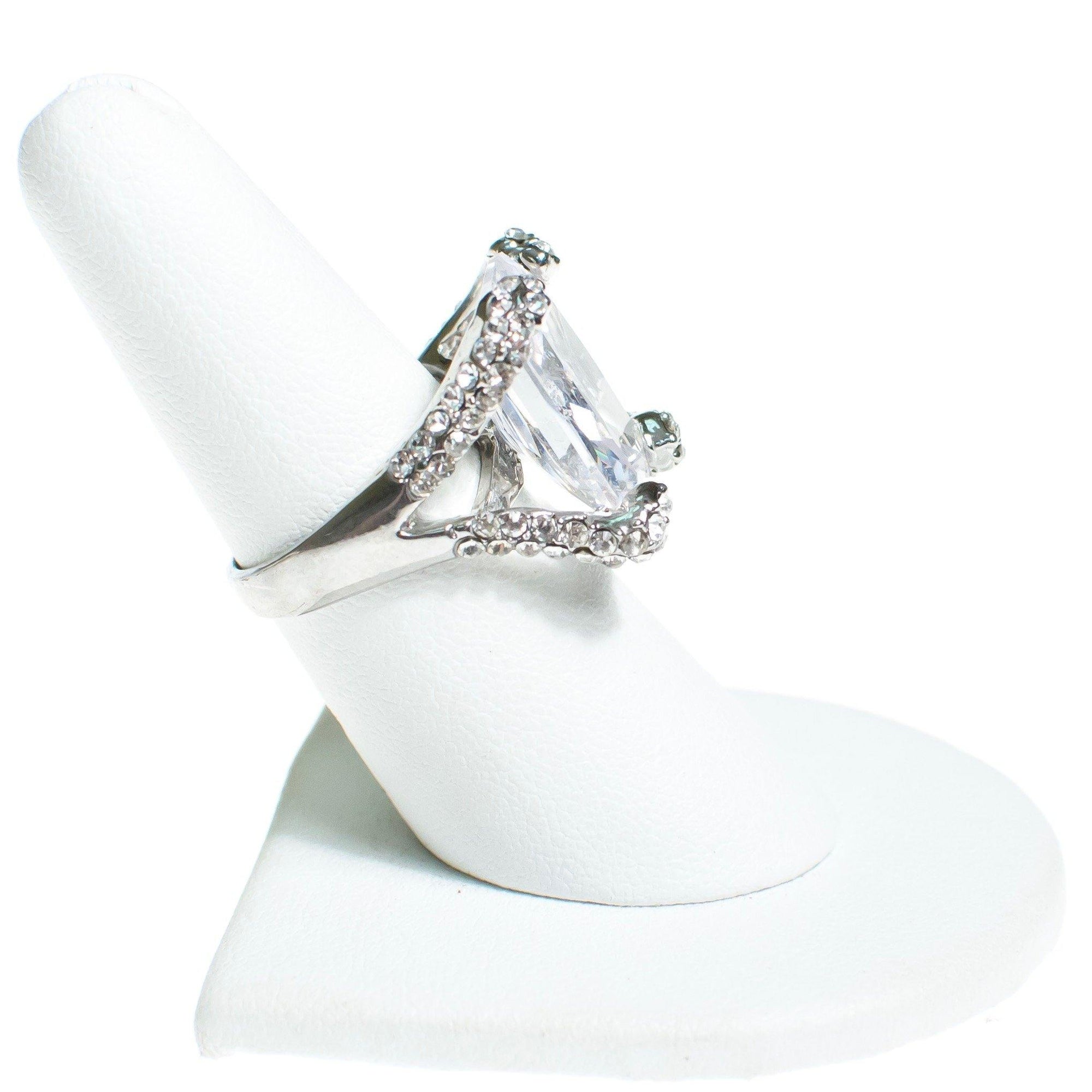 Vintage Huge CZ Cocktail Ring with Pave Prong Setting by 1980s - Vintage Meet Modern Vintage Jewelry - Chicago, Illinois - #oldhollywoodglamour #vintagemeetmodern #designervintage #jewelrybox #antiquejewelry #vintagejewelry