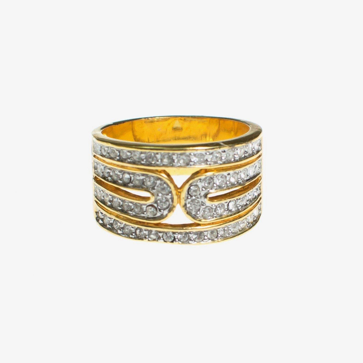 Vintage Wide Gold Band Ring with Cubic Zirconias
