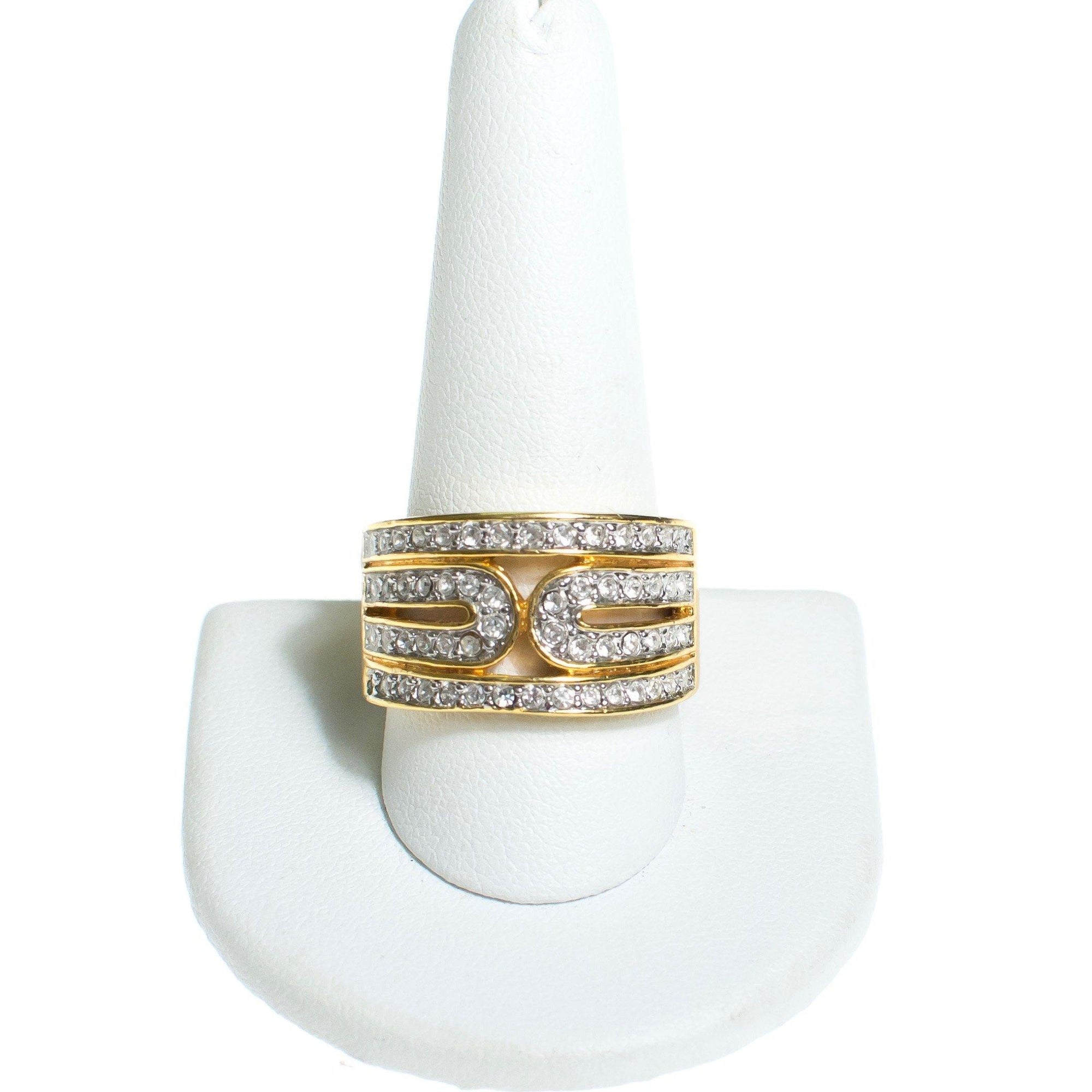 Vintage Wide Gold Band Ring with Cubic Zirconias by Vintage Meet Modern - Vintage Meet Modern Vintage Jewelry - Chicago, Illinois - #oldhollywoodglamour #vintagemeetmodern #designervintage #jewelrybox #antiquejewelry #vintagejewelry