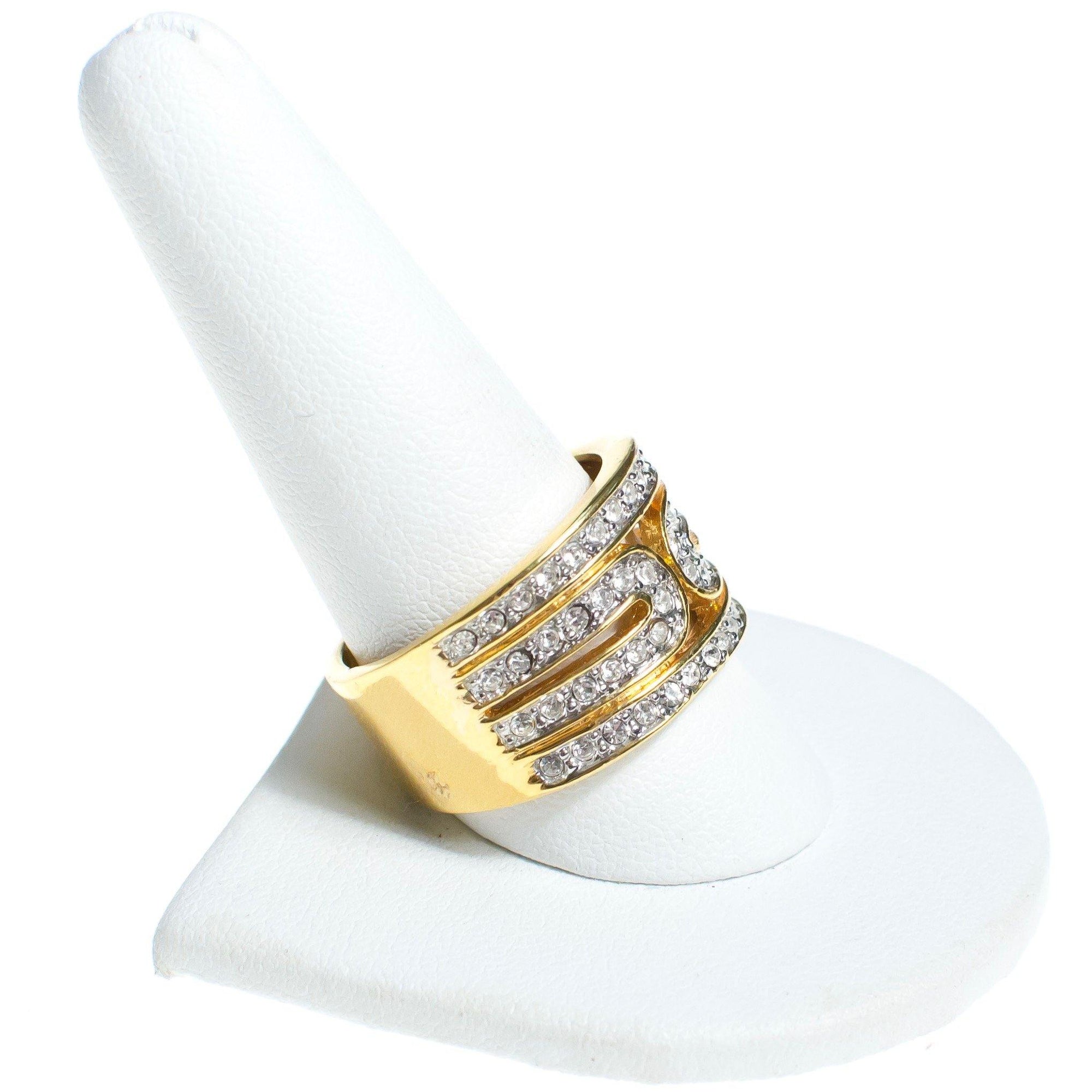 Vintage Wide Gold Band Ring with Cubic Zirconias by Vintage Meet Modern - Vintage Meet Modern Vintage Jewelry - Chicago, Illinois - #oldhollywoodglamour #vintagemeetmodern #designervintage #jewelrybox #antiquejewelry #vintagejewelry