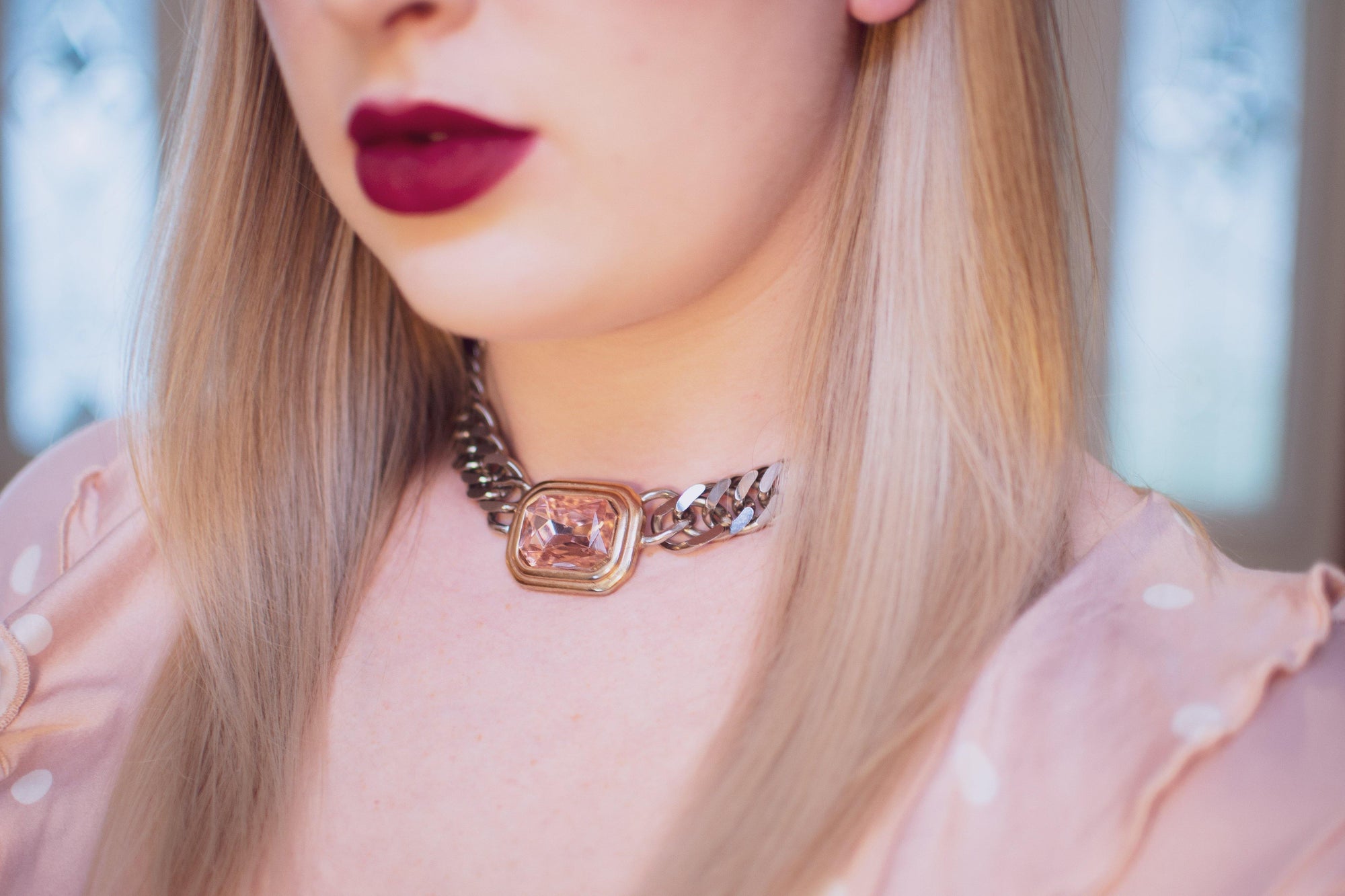 Vintage Carolee Pink Rhinestone Statement Necklace, Silver Tone Necklace, Large Spring Ring Clasp by Carolee - Vintage Meet Modern Vintage Jewelry - Chicago, Illinois - #oldhollywoodglamour #vintagemeetmodern #designervintage #jewelrybox #antiquejewelry #vintagejewelry