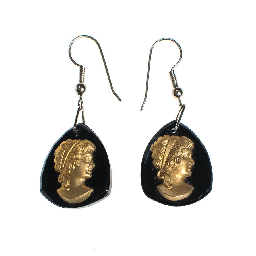 Vintage Gold and Black Dangling Cameo Earrings New Old Stock by Art Craft - Vintage Meet Modern Vintage Jewelry - Chicago, Illinois - #oldhollywoodglamour #vintagemeetmodern #designervintage #jewelrybox #antiquejewelry #vintagejewelry