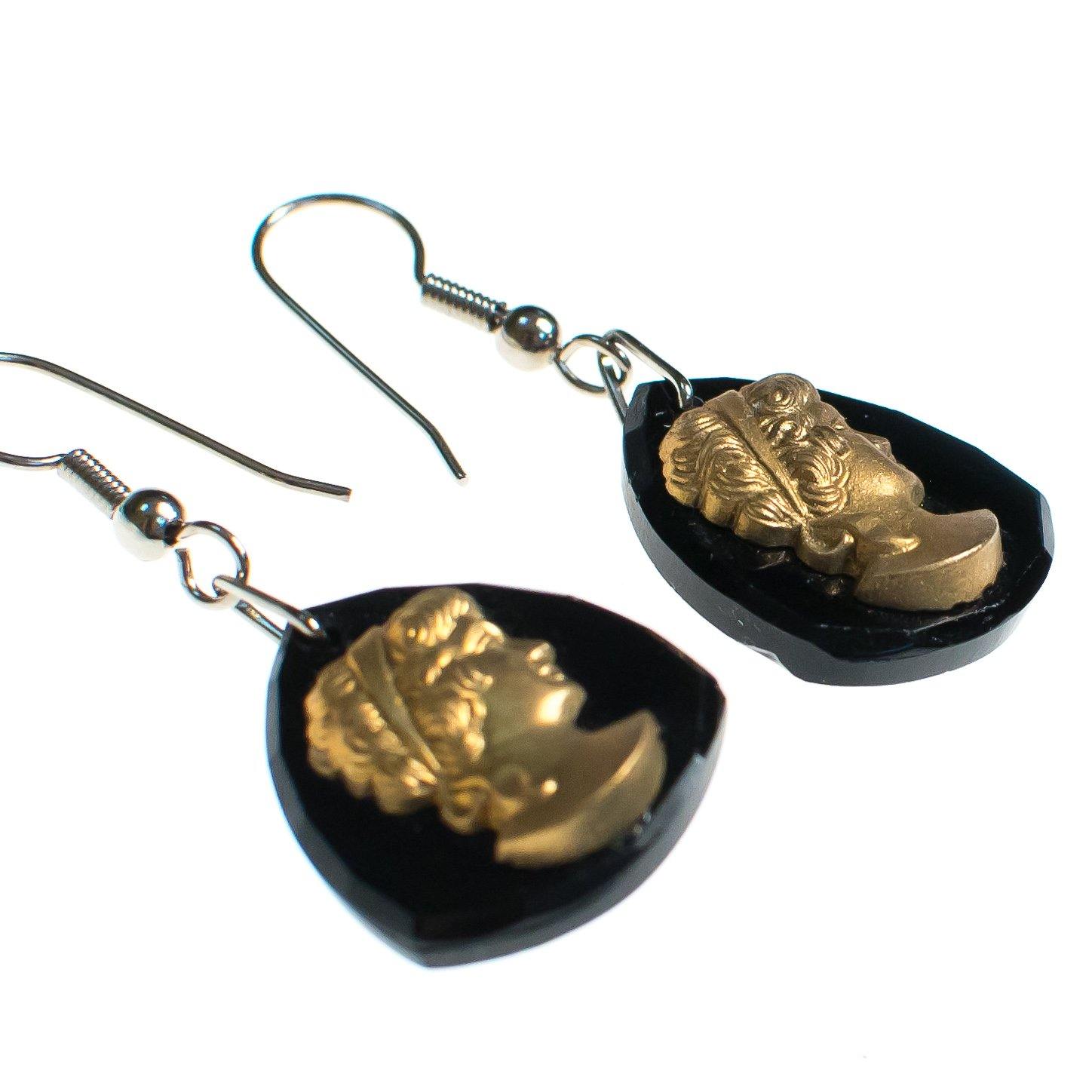 Vintage Gold and Black Dangling Cameo Earrings New Old Stock by Art Craft - Vintage Meet Modern Vintage Jewelry - Chicago, Illinois - #oldhollywoodglamour #vintagemeetmodern #designervintage #jewelrybox #antiquejewelry #vintagejewelry