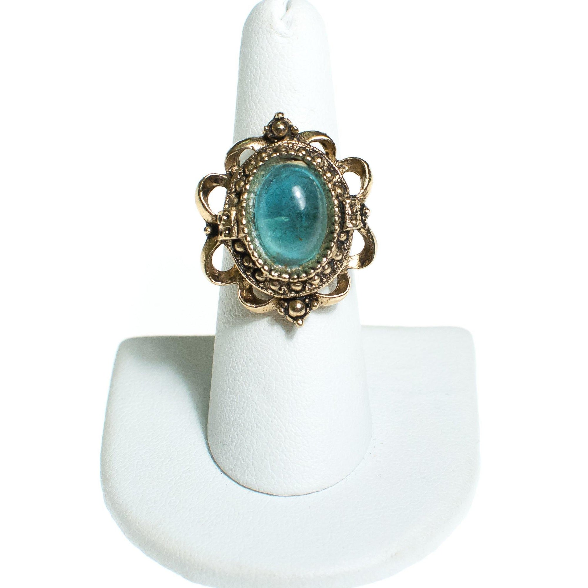 Vintage Aqua Blue Crystal Cabochon Statement Ring by 1960s - Vintage Meet Modern Vintage Jewelry - Chicago, Illinois - #oldhollywoodglamour #vintagemeetmodern #designervintage #jewelrybox #antiquejewelry #vintagejewelry