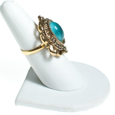 Vintage Aqua Blue Crystal Cabochon Statement Ring by 1960s - Vintage Meet Modern Vintage Jewelry - Chicago, Illinois - #oldhollywoodglamour #vintagemeetmodern #designervintage #jewelrybox #antiquejewelry #vintagejewelry