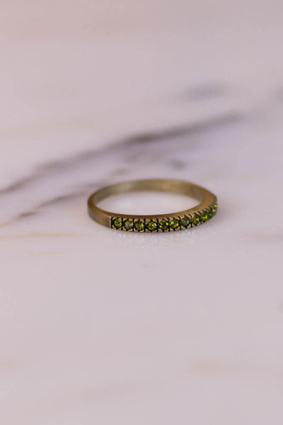 Olive CZ Band Ring set in Antique Gold Tone by Unsigned Beauty - Vintage Meet Modern Vintage Jewelry - Chicago, Illinois - #oldhollywoodglamour #vintagemeetmodern #designervintage #jewelrybox #antiquejewelry #vintagejewelry