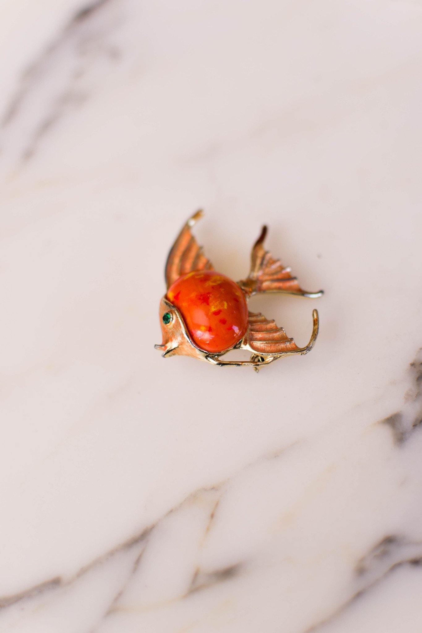 Orange Tropical Fish Brooch by 1960s - Vintage Meet Modern Vintage Jewelry - Chicago, Illinois - #oldhollywoodglamour #vintagemeetmodern #designervintage #jewelrybox #antiquejewelry #vintagejewelry