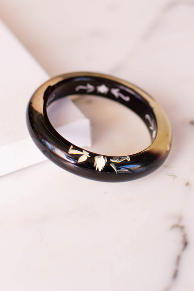 Black and Clear Reversed Carved Floral Rose Lucite Bracelet by Lucite - Vintage Meet Modern Vintage Jewelry - Chicago, Illinois - #oldhollywoodglamour #vintagemeetmodern #designervintage #jewelrybox #antiquejewelry #vintagejewelry