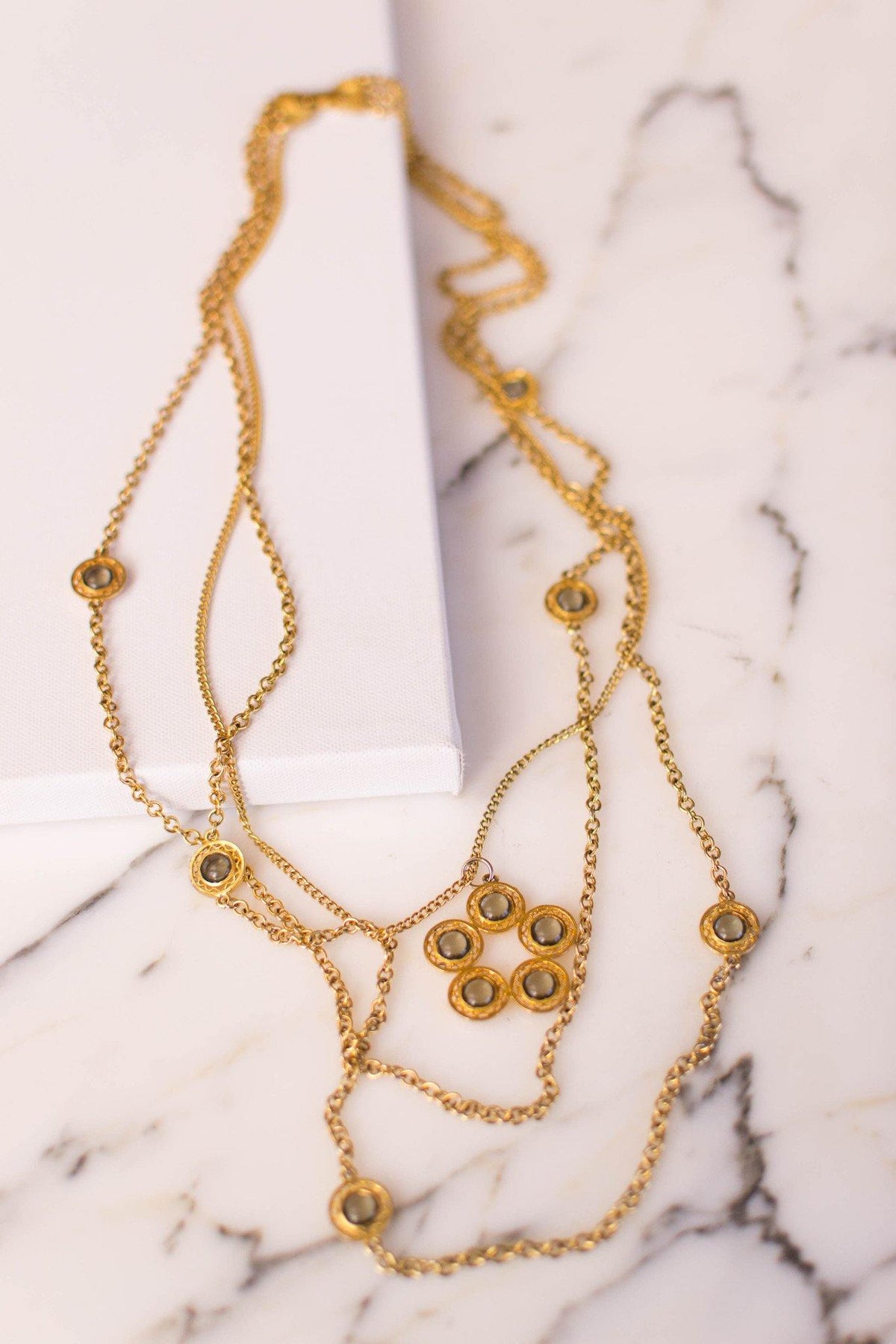 Celebrity Layered Chain Necklace with Bezel Set Crystal