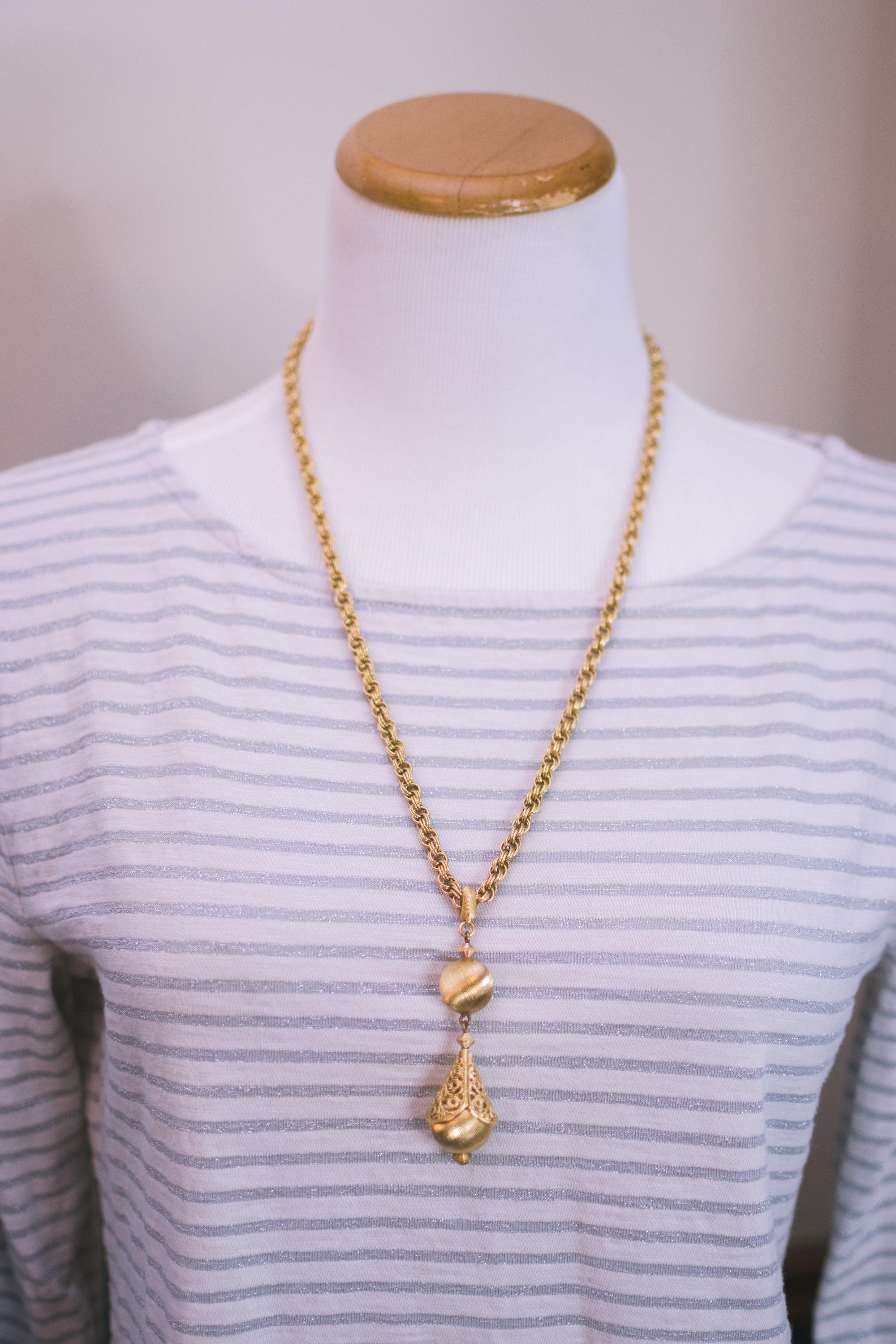 Vintage Monet Gold Bolero Necklace, Pendant, Gold Tone Setting, Spring Ring Clasp by Monet - Vintage Meet Modern Vintage Jewelry - Chicago, Illinois - #oldhollywoodglamour #vintagemeetmodern #designervintage #jewelrybox #antiquejewelry #vintagejewelry