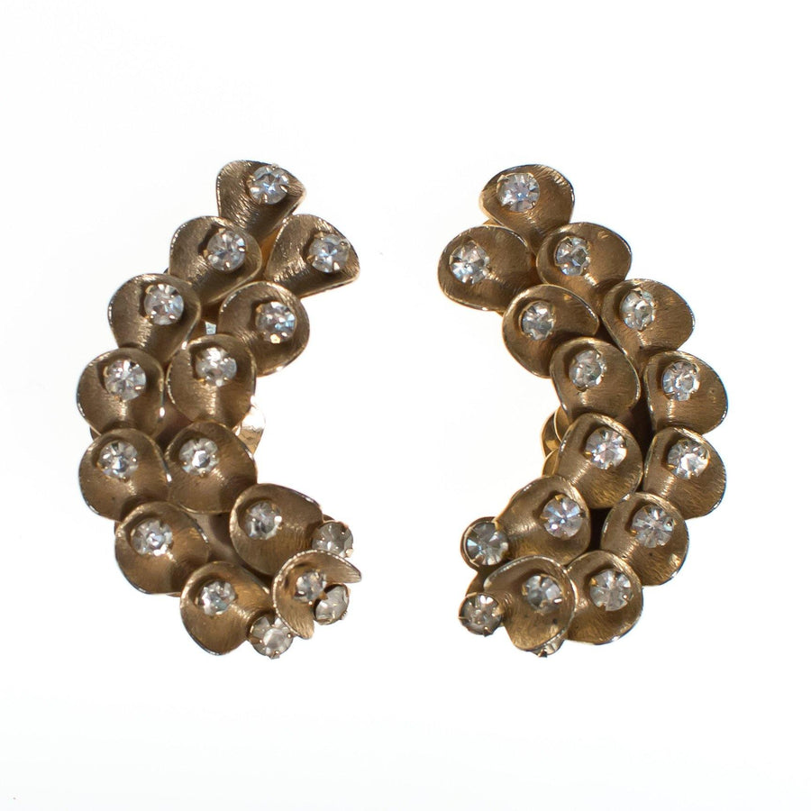Vintage Gold Wave and Rhinestone Ear Crawler Statement Earrings, Clip On by 1960s - Vintage Meet Modern Vintage Jewelry - Chicago, Illinois - #oldhollywoodglamour #vintagemeetmodern #designervintage #jewelrybox #antiquejewelry #vintagejewelry