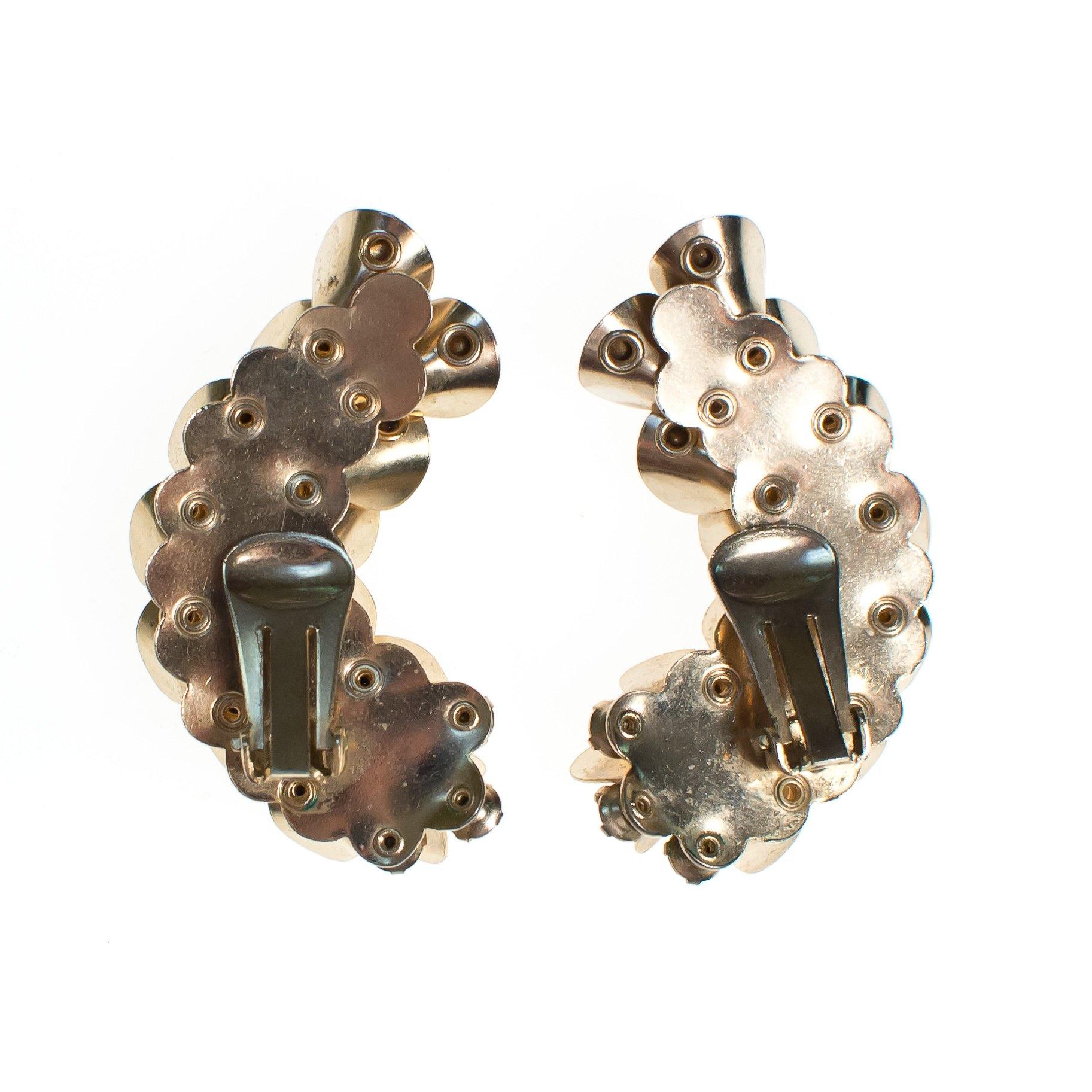 Vintage Gold Wave and Rhinestone Ear Crawler Statement Earrings, Clip On by 1960s - Vintage Meet Modern Vintage Jewelry - Chicago, Illinois - #oldhollywoodglamour #vintagemeetmodern #designervintage #jewelrybox #antiquejewelry #vintagejewelry
