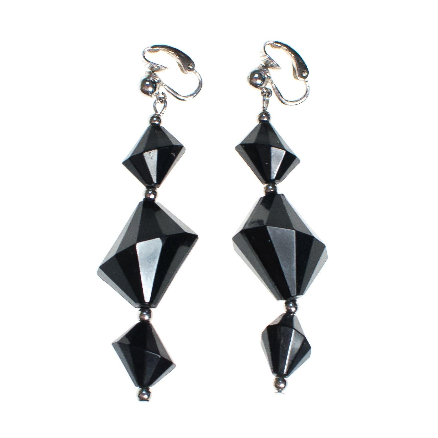 Vintage Silver and Black Crown Geometric Trifari Dangle Statement Earrings, Clip on by Crown Trifari - Vintage Meet Modern Vintage Jewelry - Chicago, Illinois - #oldhollywoodglamour #vintagemeetmodern #designervintage #jewelrybox #antiquejewelry #vintagejewelry