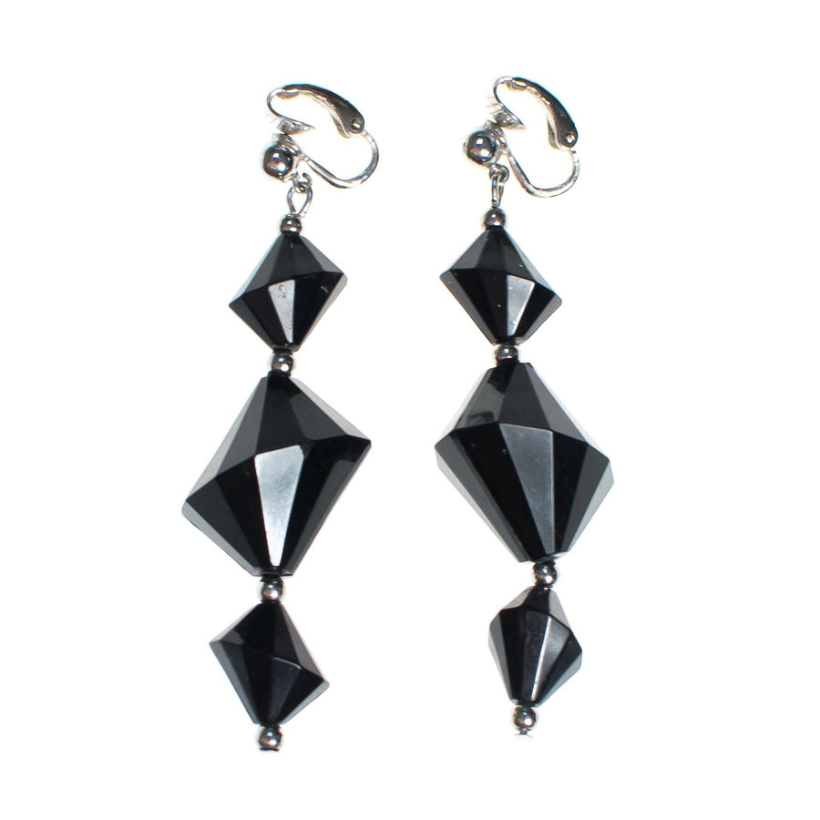 Vintage Silver and Black Crown Geometric Trifari Dangle Statement Earrings, Clip on by Crown Trifari - Vintage Meet Modern Vintage Jewelry - Chicago, Illinois - #oldhollywoodglamour #vintagemeetmodern #designervintage #jewelrybox #antiquejewelry #vintagejewelry