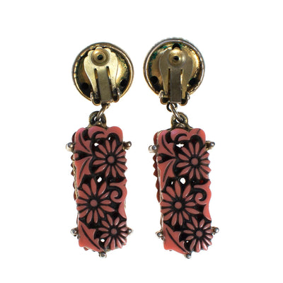 Vintage Lucite Coral Carved Daisy Statement Earrings By Selro by Selro - Vintage Meet Modern Vintage Jewelry - Chicago, Illinois - #oldhollywoodglamour #vintagemeetmodern #designervintage #jewelrybox #antiquejewelry #vintagejewelry