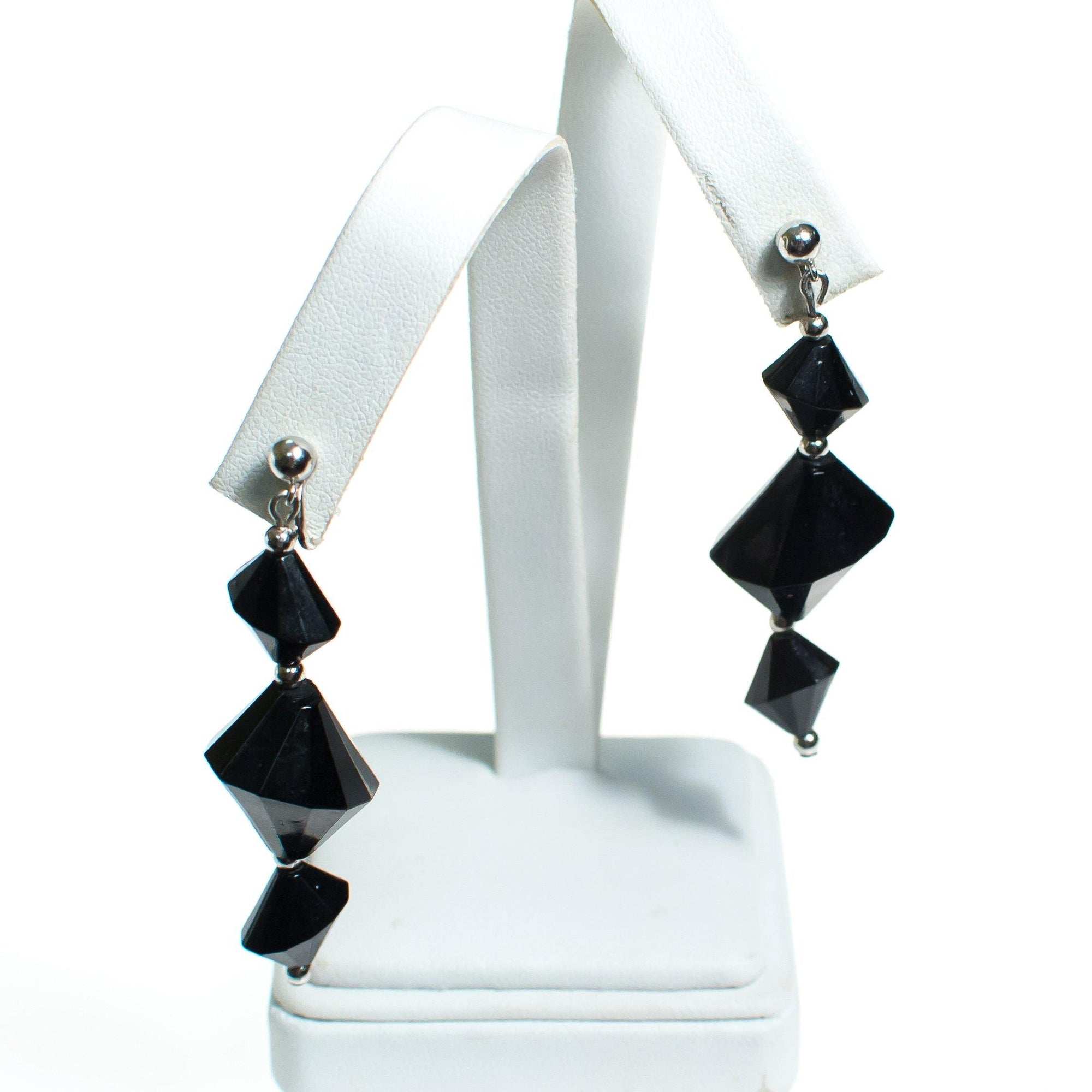 Vintage Silver and Black Crown Geometric Trifari Dangle Statement Earrings, Clip on by Crown Trifari - Vintage Meet Modern Vintage Jewelry - Chicago, Illinois - #oldhollywoodglamour #vintagemeetmodern #designervintage #jewelrybox #antiquejewelry #vintagejewelry