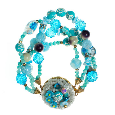 Vintage Multi-strand Blue Glass and Lucite Beaded Bracelet, Gold Tone, Slide Clasp by 1960s - Vintage Meet Modern Vintage Jewelry - Chicago, Illinois - #oldhollywoodglamour #vintagemeetmodern #designervintage #jewelrybox #antiquejewelry #vintagejewelry