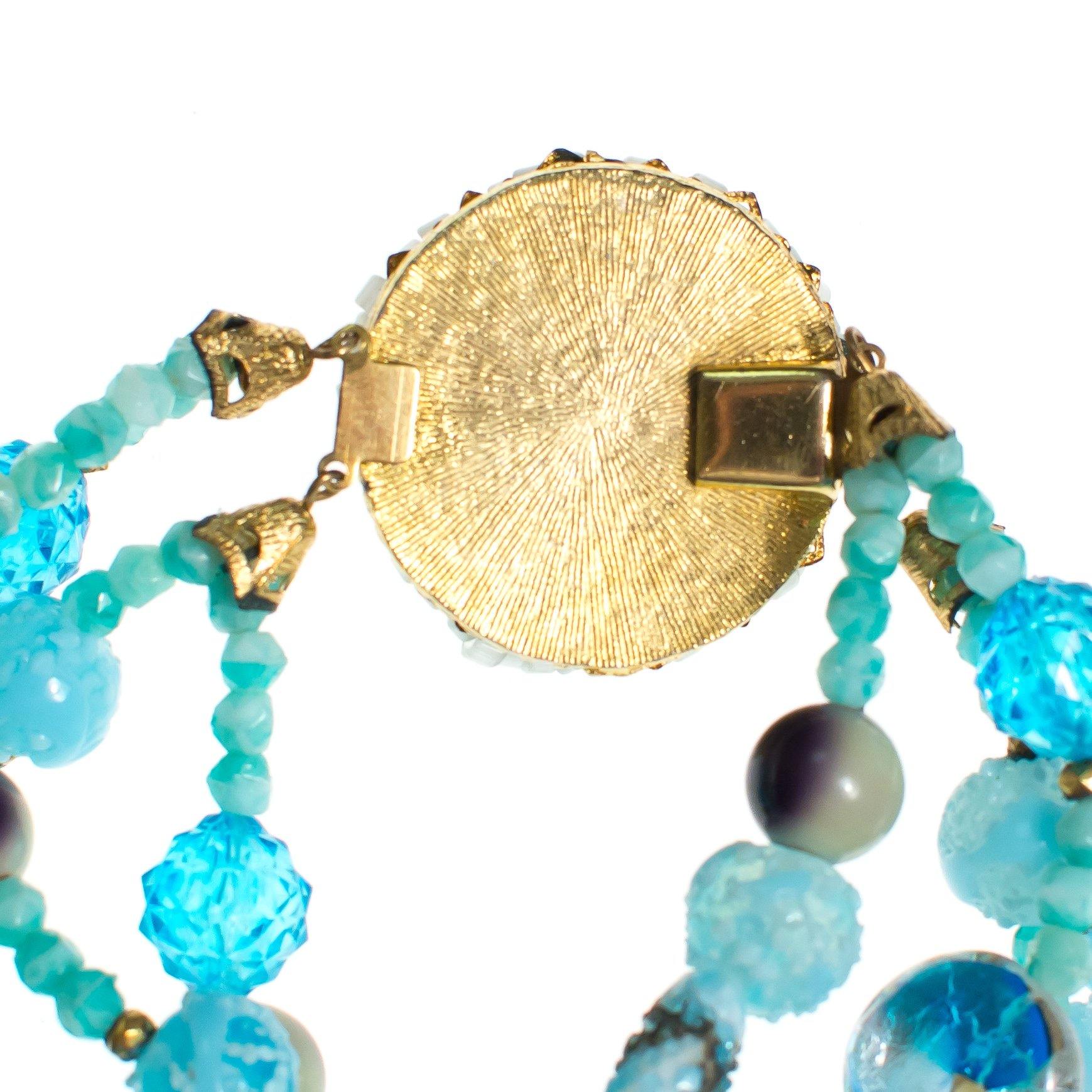 Vintage Multi-strand Blue Glass and Lucite Beaded Bracelet, Gold Tone, Slide Clasp by 1960s - Vintage Meet Modern Vintage Jewelry - Chicago, Illinois - #oldhollywoodglamour #vintagemeetmodern #designervintage #jewelrybox #antiquejewelry #vintagejewelry
